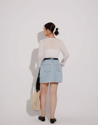 Metal Studded Distressed Hem Jeans Denim Mini Skirt