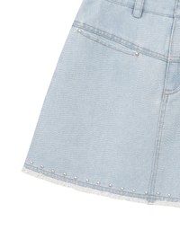 Metal Studded Distressed Hem Jeans Denim Mini Skirt