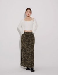 Camouflage Side Slit Straight Maxi Skirt