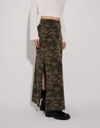 Camouflage Side Slit Straight Maxi Skirt