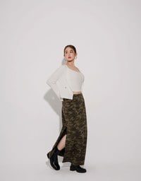 Camouflage Side Slit Straight Maxi Skirt