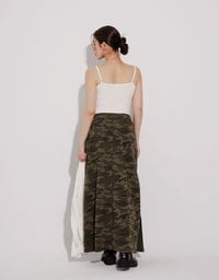 Camouflage Side Slit Straight Maxi Skirt