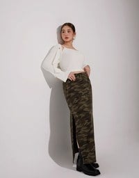 Camouflage Side Slit Straight Maxi Skirt