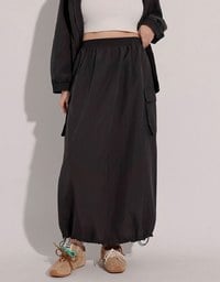 High Waist Cargo Pocket Maxi Skirt with Drawstring Hem