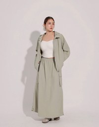High Waist Cargo Pocket Maxi Skirt with Drawstring Hem