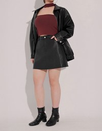 High Waist Faux Suede A Line Mini Skirt with Pockets