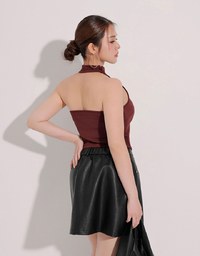 High Waist Faux Suede A Line Mini Skirt with Pockets