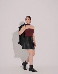 High Waist Faux Suede A Line Mini Skirt with Pockets