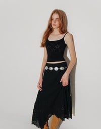 Lace Asymmetrical Hem High Waist Maxi Skirt