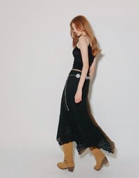 Lace Asymmetrical Hem High Waist Maxi Skirt