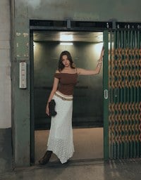 Lace Asymmetrical Hem High Waist Maxi Skirt