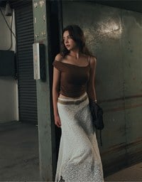 Lace Asymmetrical Hem High Waist Maxi Skirt