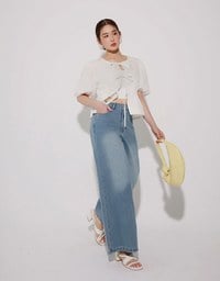 經典中腰寬管牛仔褲