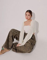 Drawstring Waist Wide Leg Cargo Pants (Camo Print/Leopard Print)
