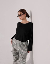 Drawstring Waist Wide Leg Cargo Pants (Camo Print/Leopard Print)