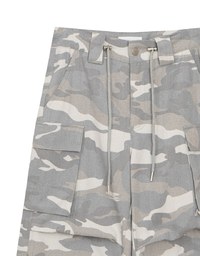 Drawstring Waist Wide Leg Cargo Pants (Camo Print/Leopard Print)