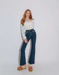 Classic High Waist Frayed Edge Flared Jeans Denim Pants