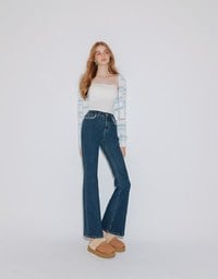 Classic High Waist Frayed Edge Flared Jeans Denim Pants