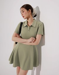 Polo Collar Flared Hem Mini Dress