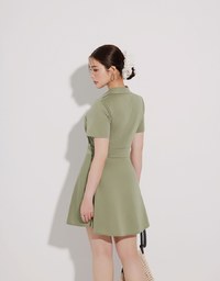 Polo Collar Flared Hem Mini Dress