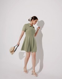 Polo Collar Flared Hem Mini Dress