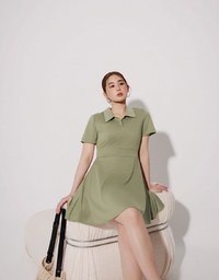 Polo Collar Flared Hem Mini Dress