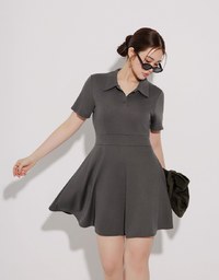 Polo Collar Flared Hem Mini Dress