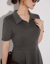 Polo Collar Flared Hem Mini Dress