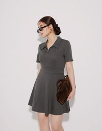 Polo Collar Flared Hem Mini Dress