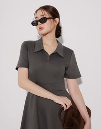 Polo Collar Flared Hem Mini Dress