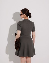 Polo Collar Flared Hem Mini Dress