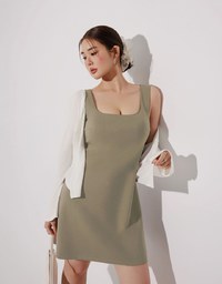 Classic Square Neck Wide Strap Fitted Padded Mini Dress