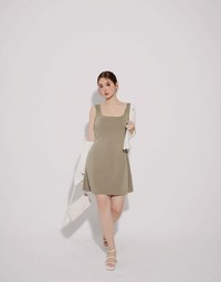 Classic Square Neck Wide Strap Fitted Padded Mini Dress