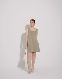 Classic Square Neck Wide Strap Fitted Padded Mini Dress