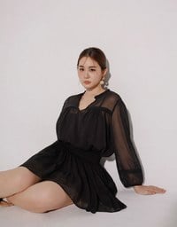 Lace Trim Drawstring Sleeve Cropped Cardigan and Elastic Waist A Line Mini Skirt Set Wear