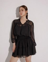 Lace Trim Drawstring Sleeve Cropped Cardigan and Elastic Waist A Line Mini Skirt Set Wear