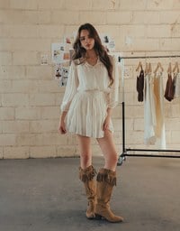 Lace Trim Drawstring Sleeve Cropped Cardigan and Elastic Waist A Line Mini Skirt Set Wear