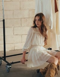 Lace Trim Drawstring Sleeve Cropped Cardigan and Elastic Waist A Line Mini Skirt Set Wear