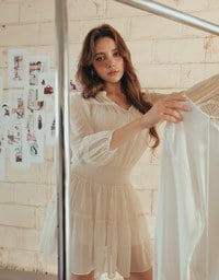 Lace Trim Drawstring Sleeve Cropped Cardigan and Elastic Waist A Line Mini Skirt Set Wear