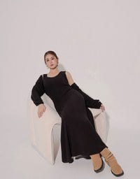 Sleeveless Knit Maxi Dress and Detachable Sleeve Cardigan Set Wear