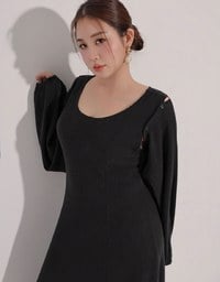Sleeveless Knit Maxi Dress and Detachable Sleeve Cardigan Set Wear
