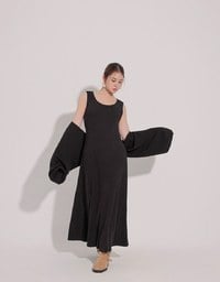 Sleeveless Knit Maxi Dress and Detachable Sleeve Cardigan Set Wear