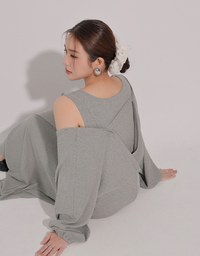 Sleeveless Knit Maxi Dress and Detachable Sleeve Cardigan Set Wear