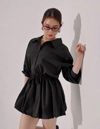 Adjustable Drawstring Waist Balloon Hem Shirt Dress