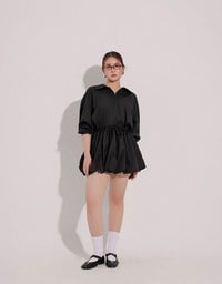 Adjustable Drawstring Waist Balloon Hem Shirt Dress