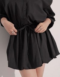 Adjustable Drawstring Waist Balloon Hem Shirt Dress