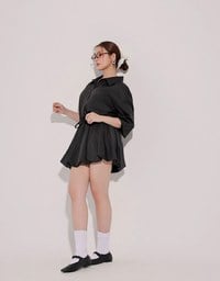Adjustable Drawstring Waist Balloon Hem Shirt Dress