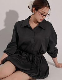 Adjustable Drawstring Waist Balloon Hem Shirt Dress