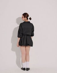Adjustable Drawstring Waist Balloon Hem Shirt Dress
