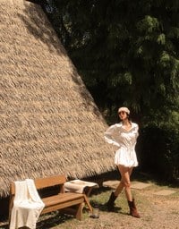 Adjustable Drawstring Waist Balloon Hem Shirt Dress